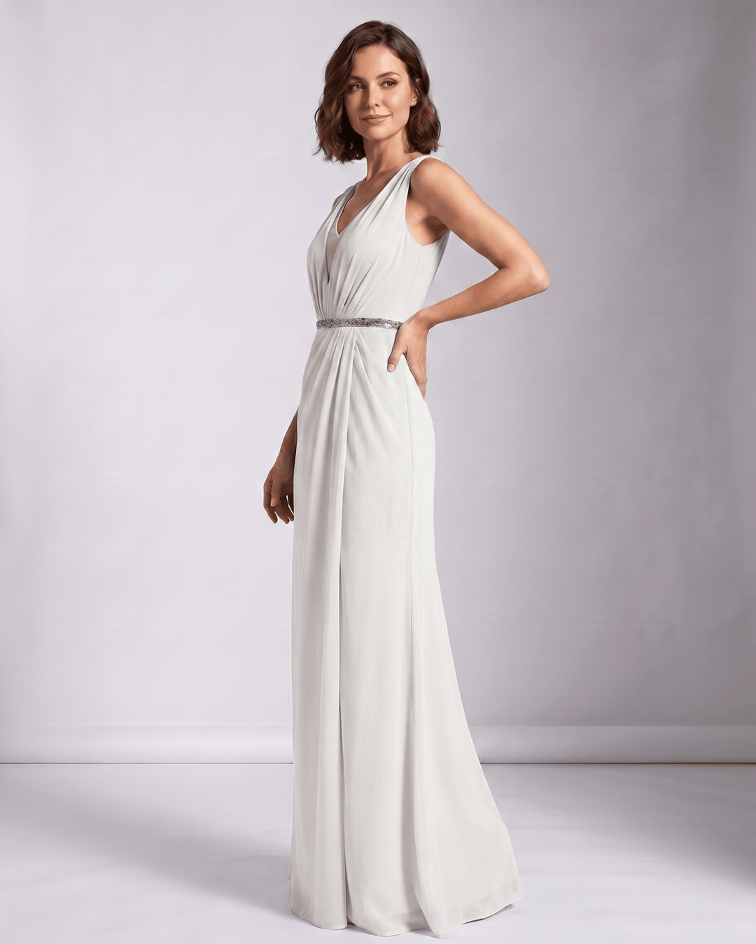Vestido de fiesta para mujer, maxi, elegante, escote V, sin mangas, perfecto para bodas o eventos nocturnos.