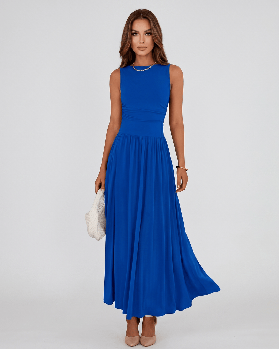 Vestido sin mangas Aurelia para mujer, cuello redondo, comodidad y estilo en un diseño maxi.