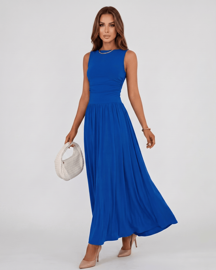 Vestido maxi Aurelia para mujer, casual o formal, cuello redondo, una prenda versátil.