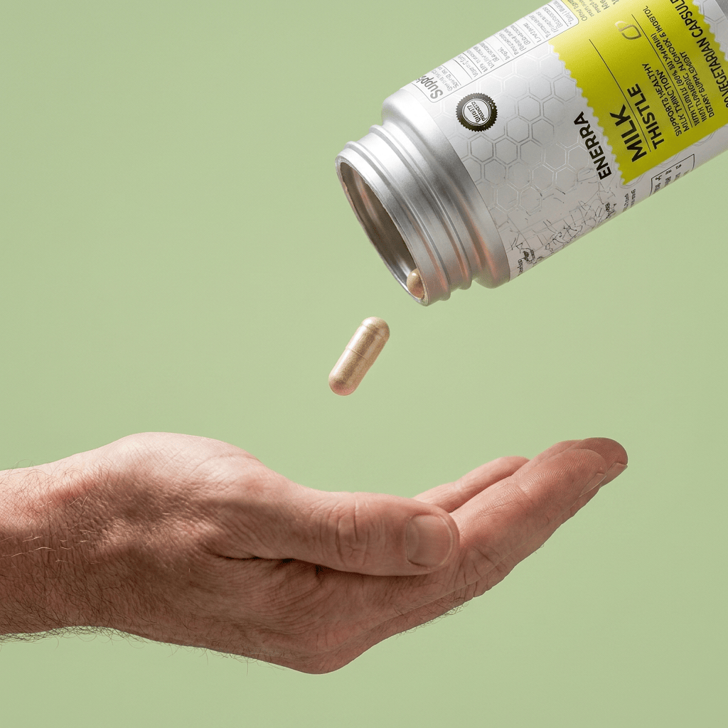 Frasco de Cardo Mariano con Cúrcuma y Vitamina C. Apoyo hepático, desintoxicación y bienestar.