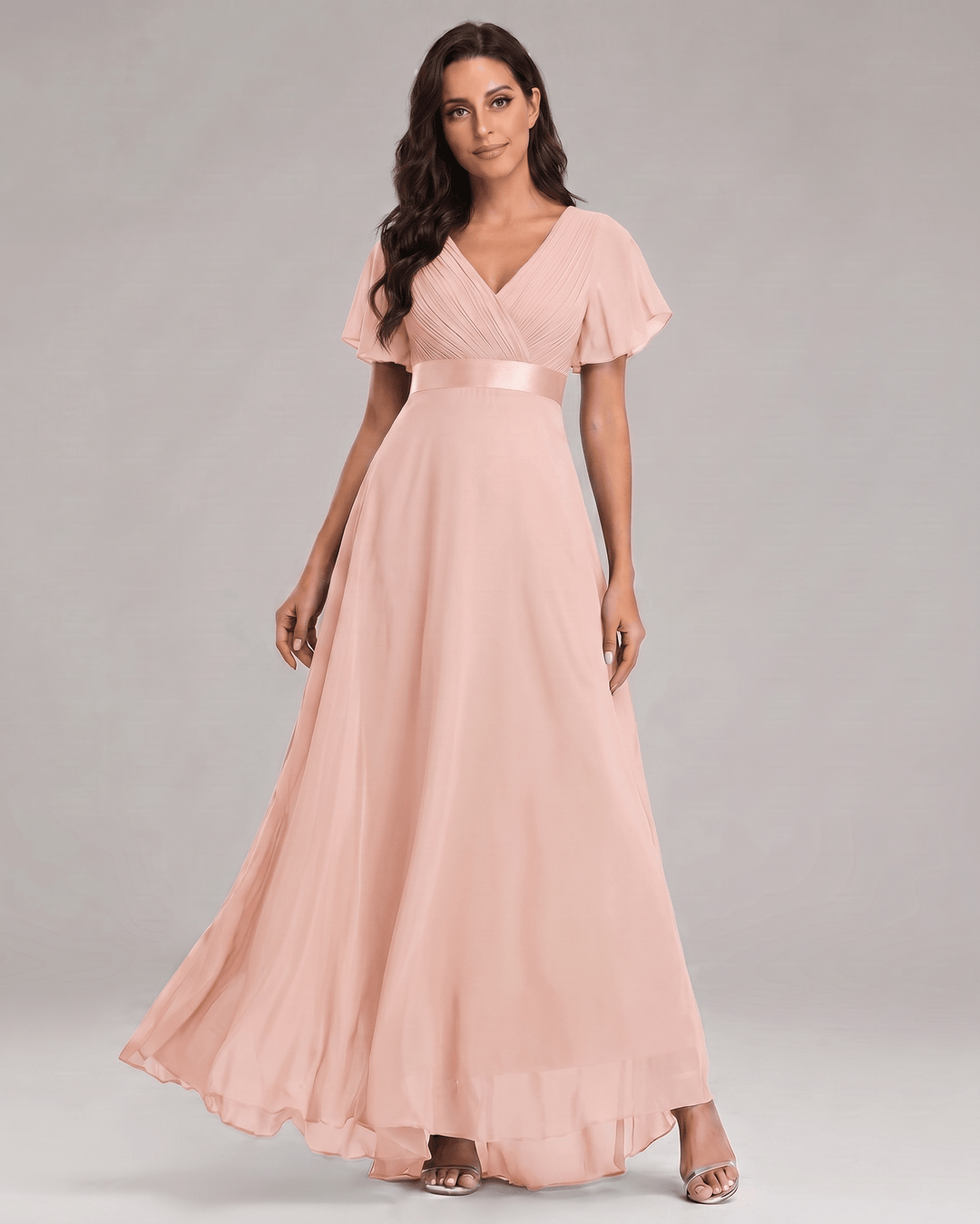 Vestido para boda de mujer, maxi, escote V, elegante y de estilo fluido.