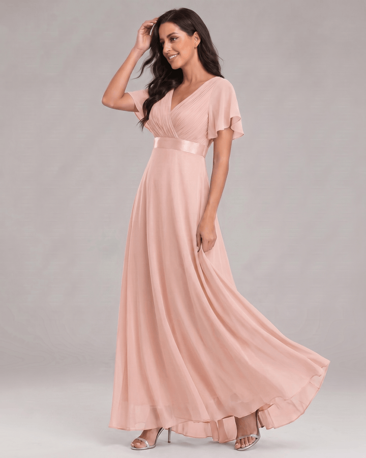 Vestido maxi de verano con escote V, elegante y fluido para mujer.
