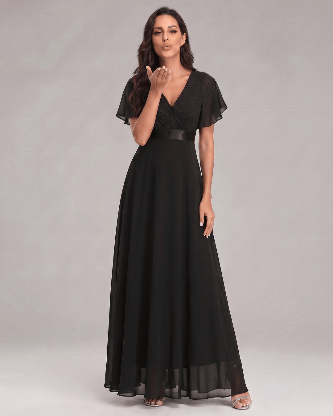 Vestido formal para mujer, maxi, con escote en V y estilo sofisticado.