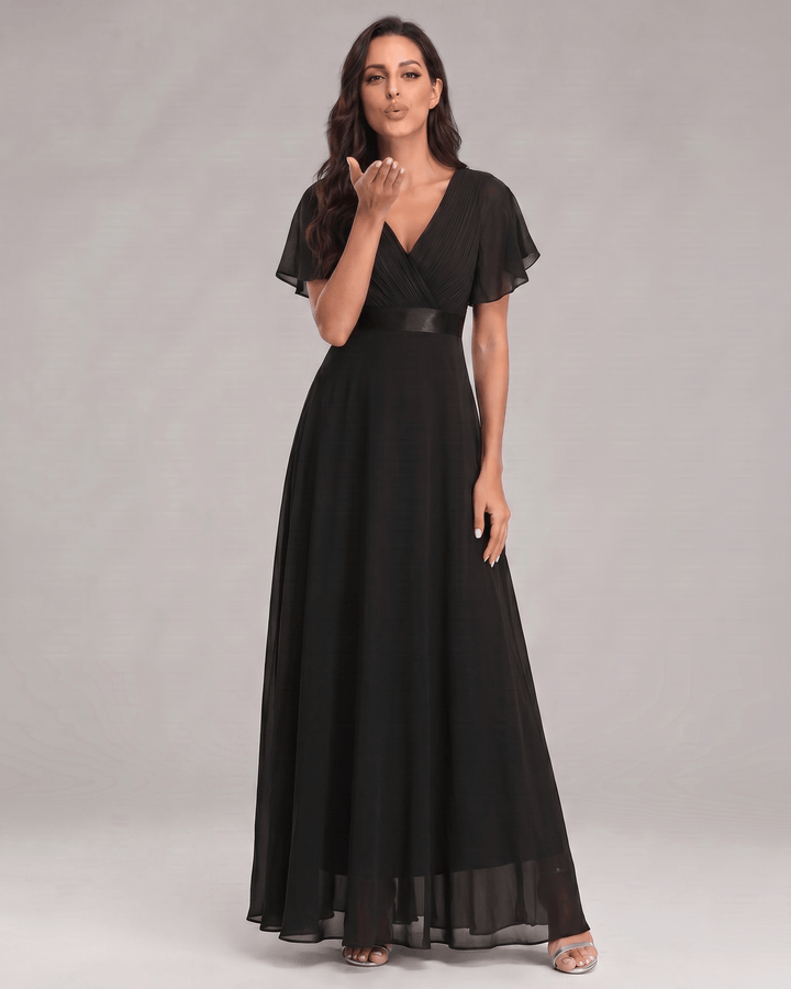 Vestido formal para mujer, maxi, con escote en V y estilo sofisticado.
