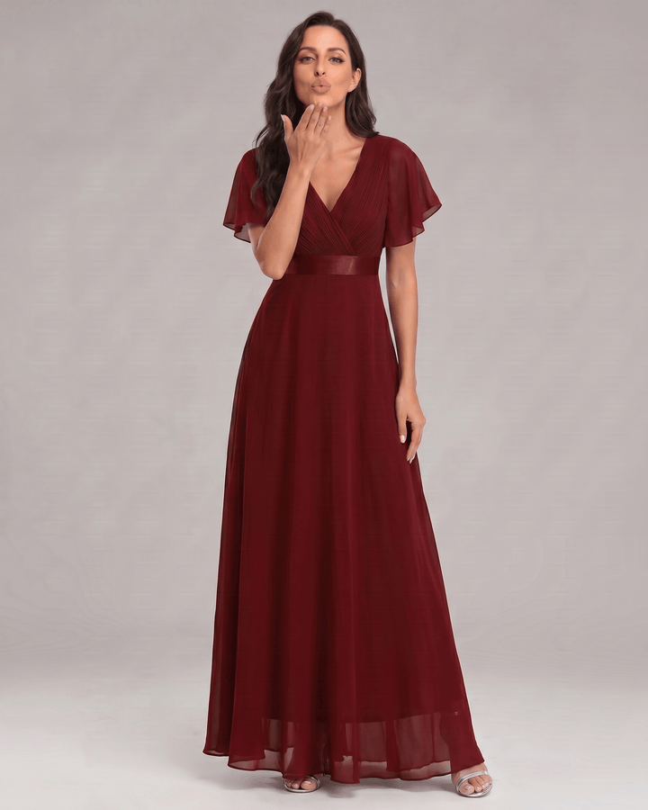 Vestido de verano maxi, escote V, mangas cortas, para eventos elegantes.