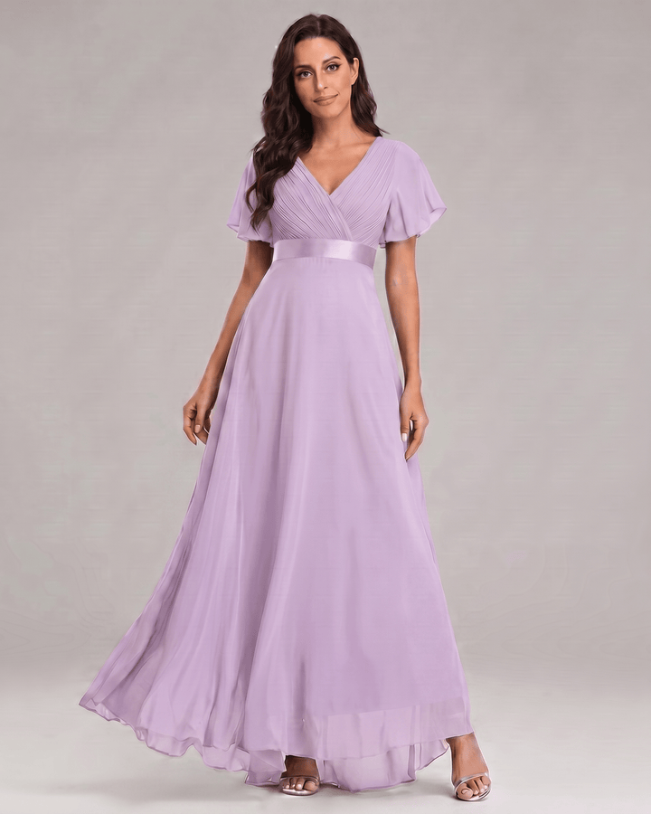 Vestido para boda, maxi, con escote V, femenino, elegante, estilo A.