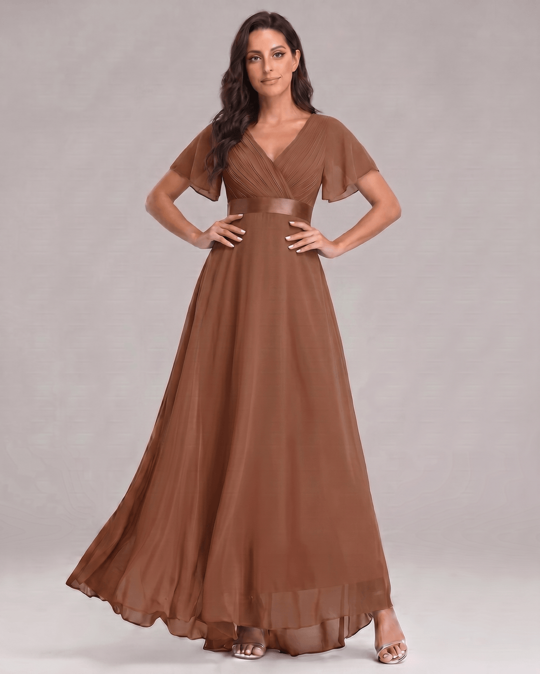 Maxi vestido de cóctel, escote V, elegante, mangas cortas, moda para mujer.
