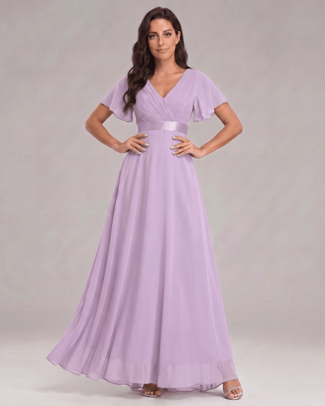 Vestido de noche con escote V, maxi, sofisticado, fluido, para mujer.