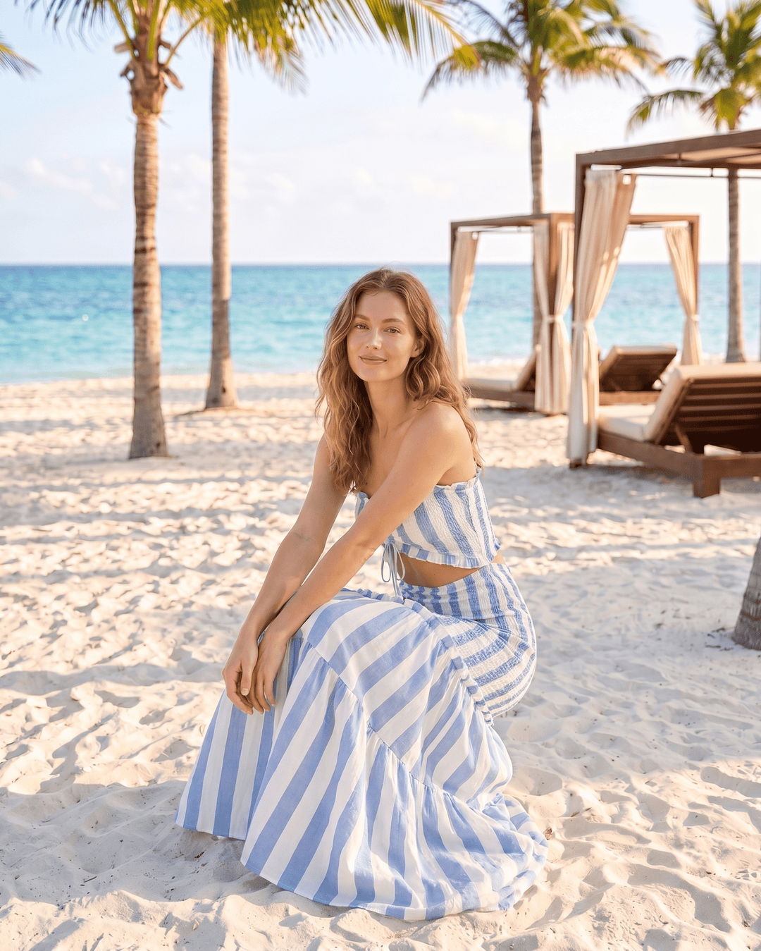 Vestido largo tropical casual, perfecto para un día relajado en la playa o piscina.