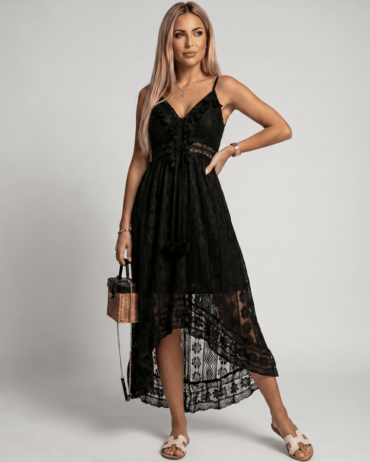 Vestido Solmira de moda, maxi y sin mangas con escote en V. Elegancia fluida para mujer, perfecto para coctel.