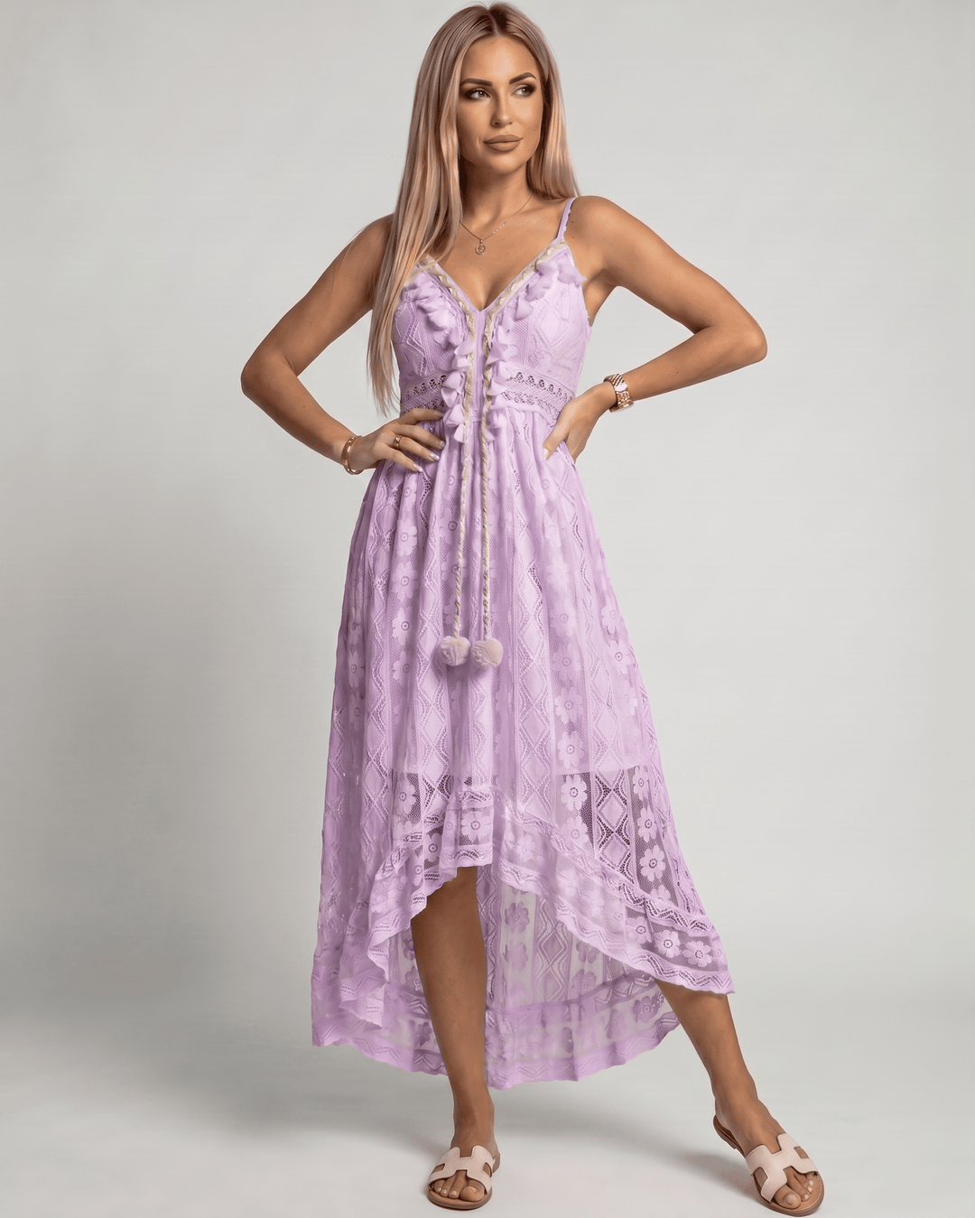 Vestido elegante maxi Solmira con escote en V. Ideal para mujer en verano, vacaciones o fiesta de noche.