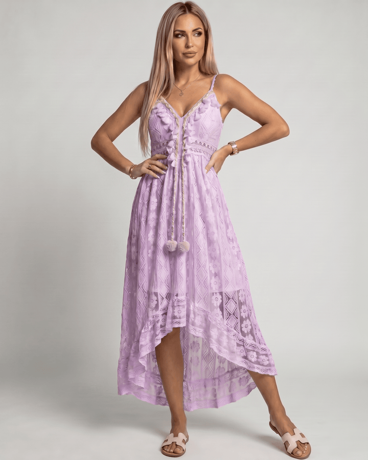 Vestido elegante maxi Solmira con escote en V. Ideal para mujer en verano, vacaciones o fiesta de noche.
