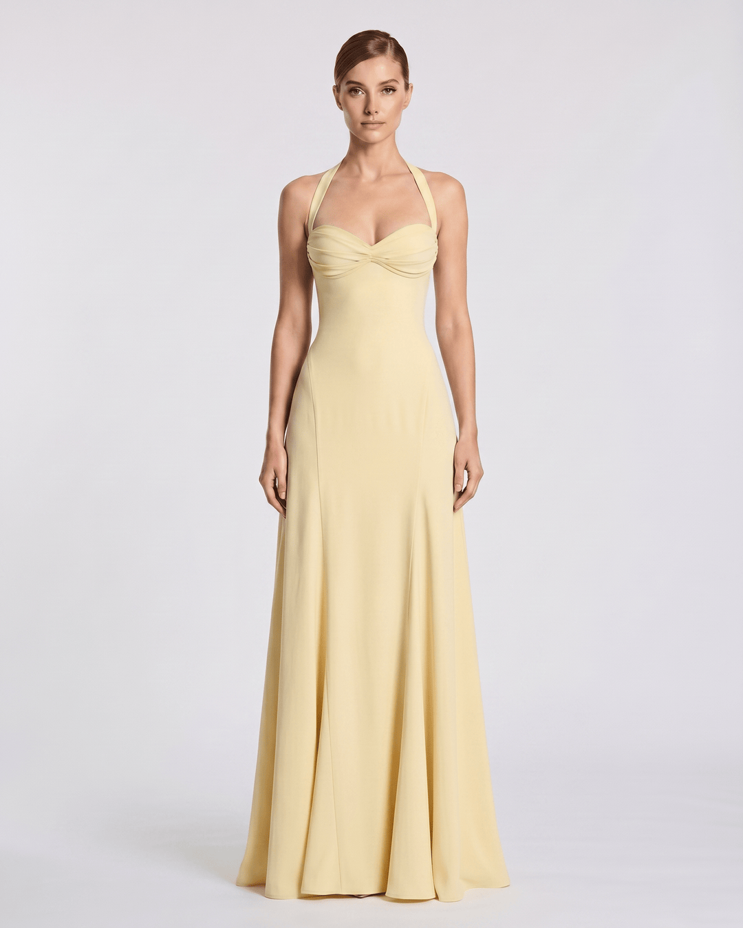 Vestido de fiesta elegante para mujer, largo, con escote corazón y tirantes halter.