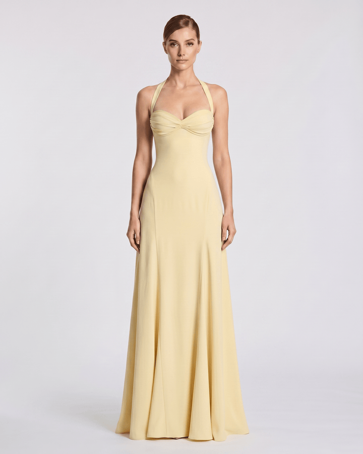 Vestido de fiesta elegante para mujer, largo, con escote corazón y tirantes halter.