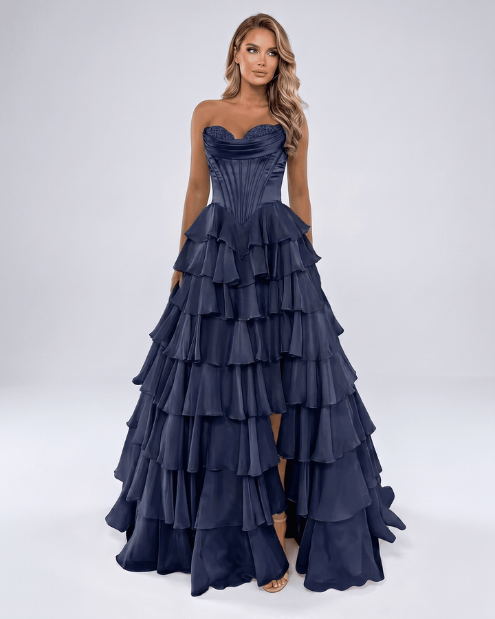 Maxi vestido para graduación, escote corazón. Elegante y formal para mujer, sin tirantes.