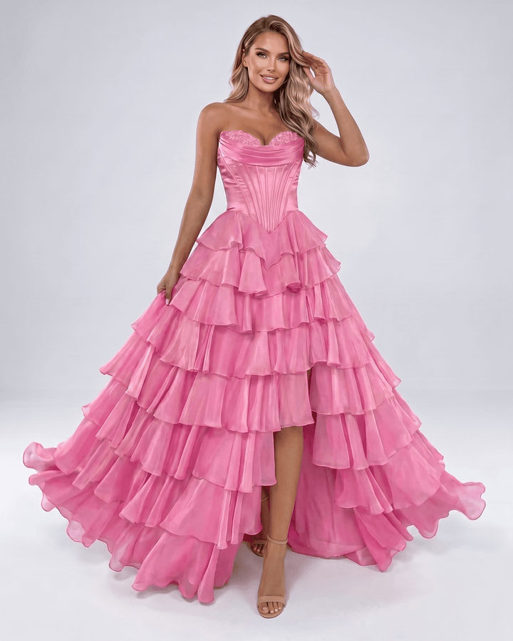 Vestido para graduación mujer, maxi y elegante. Escote corazón, sin tirantes, A-line.