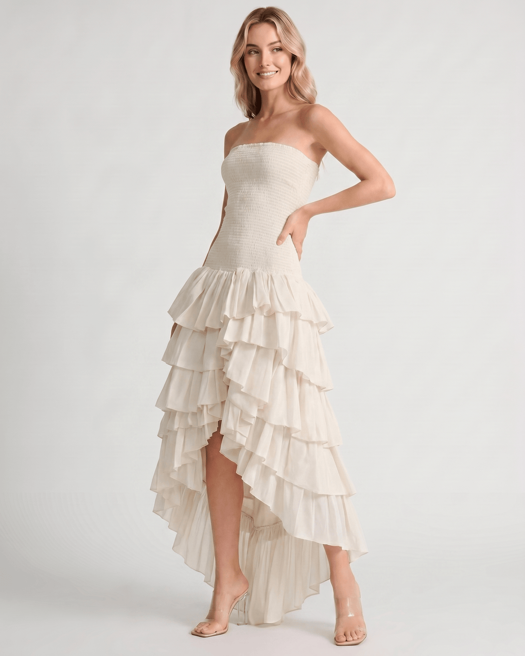 Maxi vestido de ocasión, silueta A, sin mangas, para un estilo veraniego sofisticado.