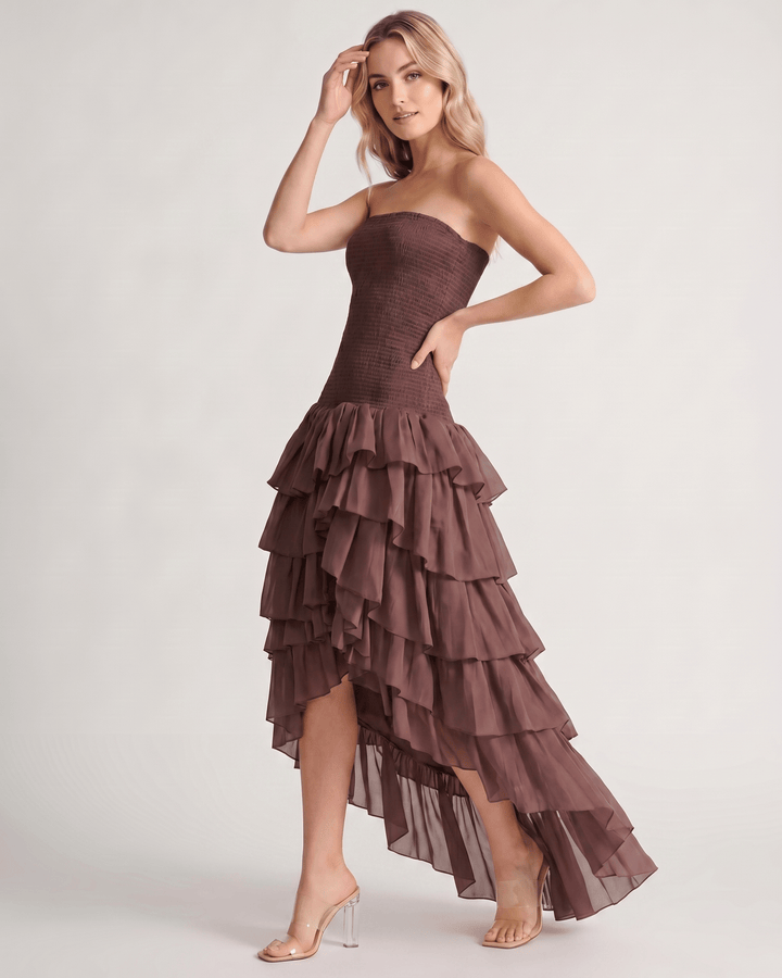 Elegante vestido maxi sin mangas, ideal para invitadas a boda o celebraciones.