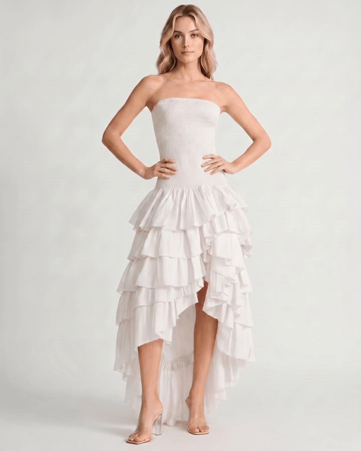 Vestido maxi elegante para mujer, sin mangas, ideal para fiesta o cóctel, muy fluido.