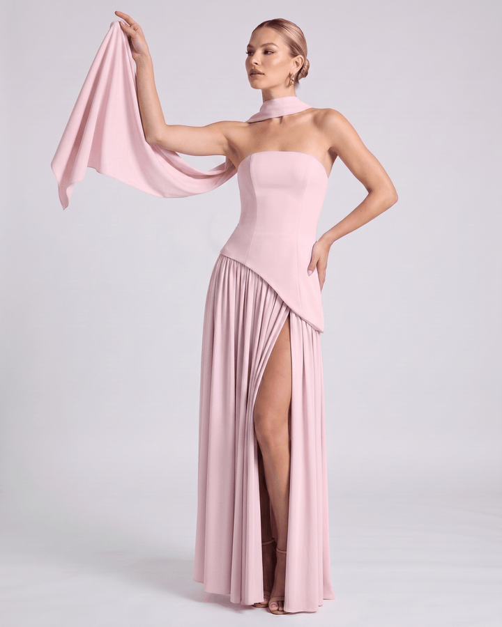 Vestido Aureline para ocasiones especiales, falda plisada, sin mangas, estilo halter, de lujo.