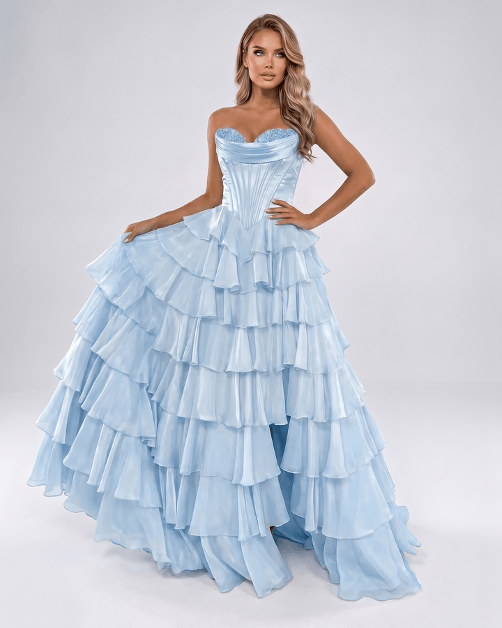 Maxi vestido sin tirantes, escote corazón, mujer. Elegante para gala, graduación o fiesta.
