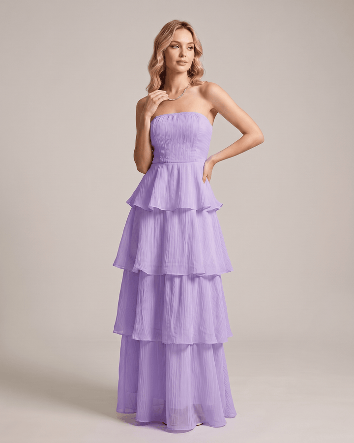 Vestido maxi elegante sin tirantes para mujer, ideal para fiesta o verano.