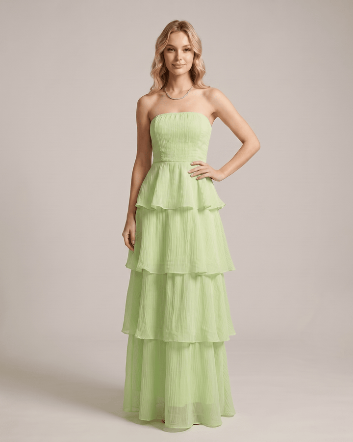Moda mujer: vestido maxi sin tirantes, elegante y fluido, perfecto para fiesta.