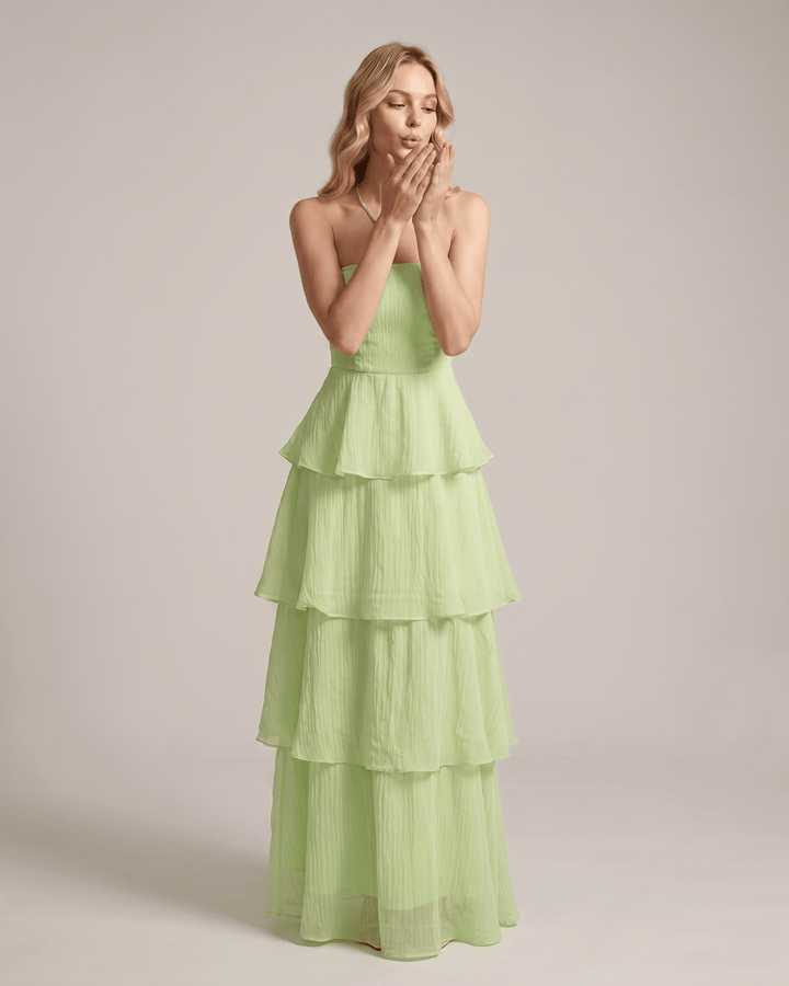 Vestido de cóctel sin tirantes, diseño maxi elegante, para eventos formales.