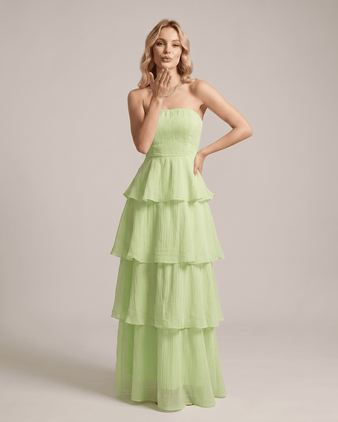 Vestido de verano largo sin tirantes, fluido y con capas, para mujer.