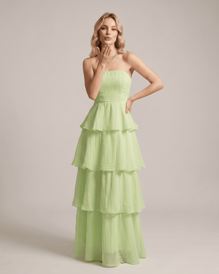 Vestido de verano largo sin tirantes, fluido y con capas, para mujer.