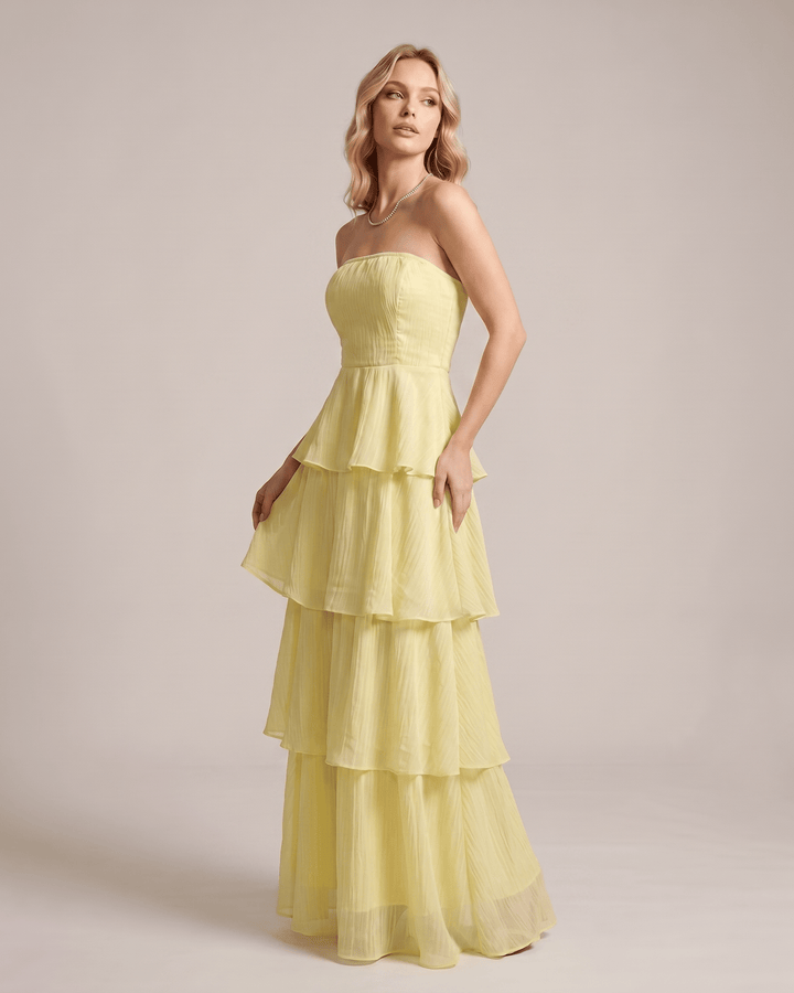 Elegante vestido maxi sin tirantes para mujer, perfecto para ocasiones especiales.