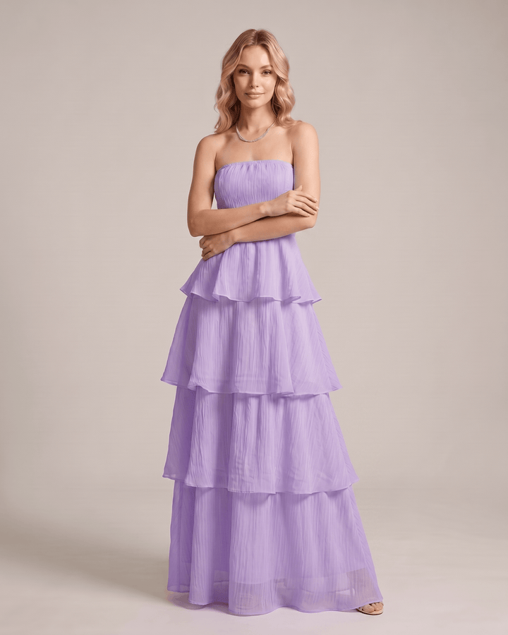 Vestido de cóctel sin tirantes para mujer, diseño maxi fluido y sofisticado.