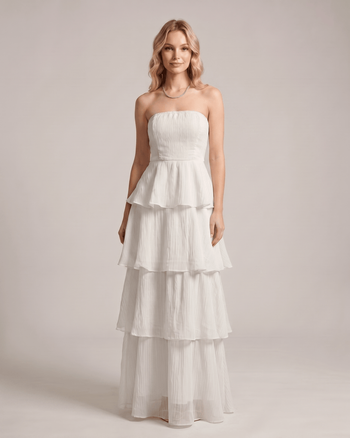 Vestido de cóctel sin tirantes, largo y fluido, para mujer, sofisticado.