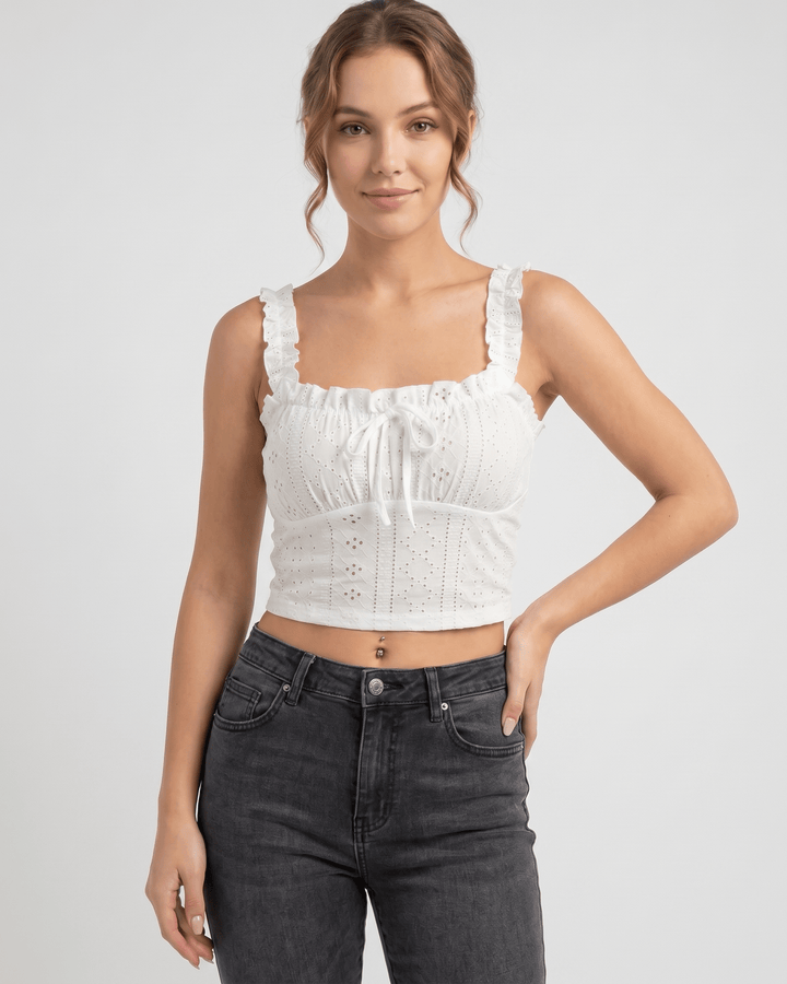 Elegante blusa Elowen con escote cuadrado, bordado y volantes.