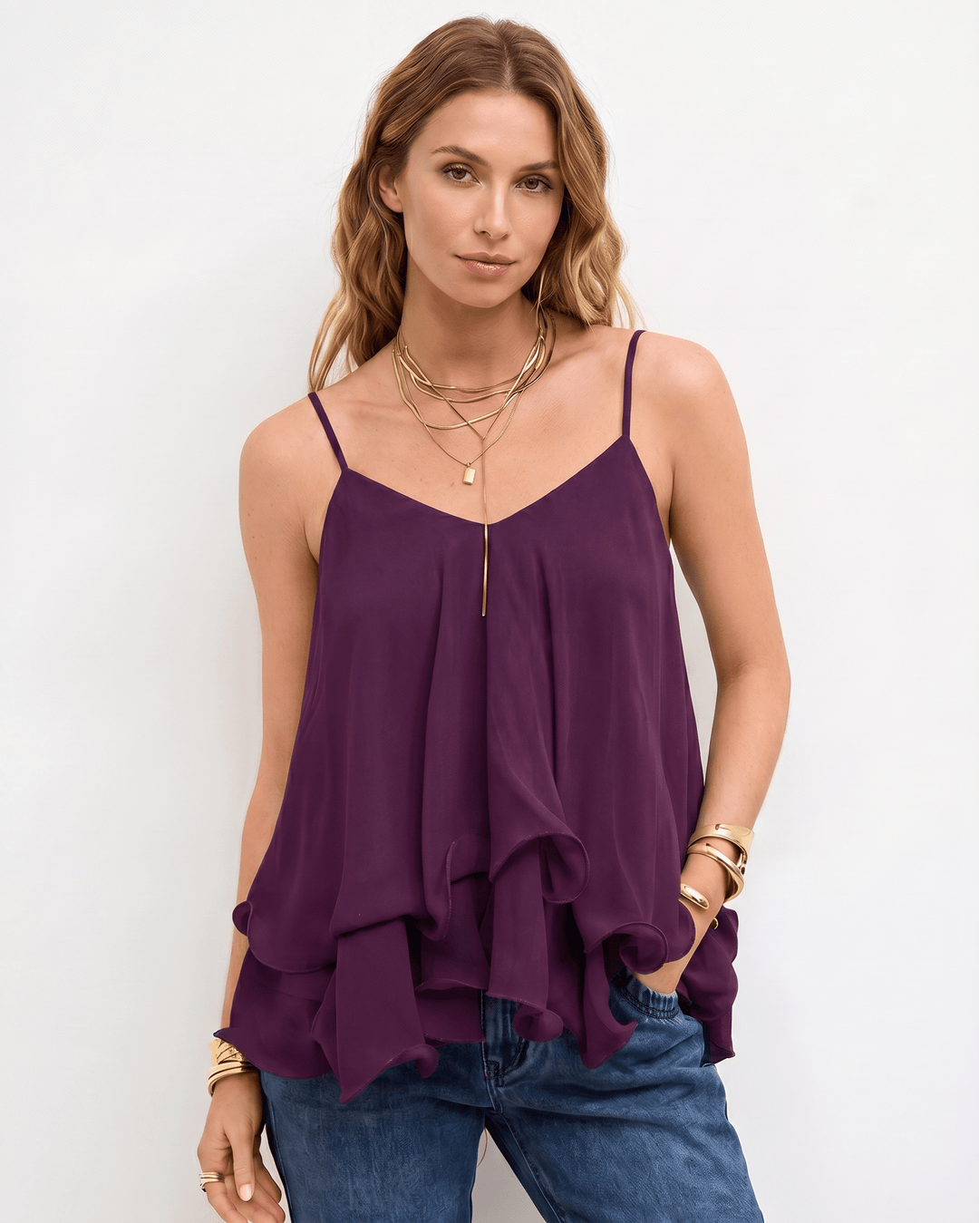 Top mujer fluido, sin mangas, para comodidad y elegancia en cada movimiento.