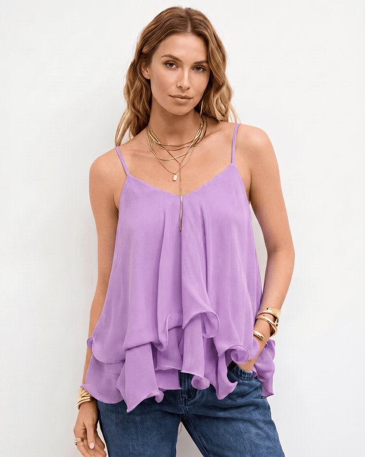 Blusa Aureline sin mangas, con un toque fluido y sofisticado para la mujer.