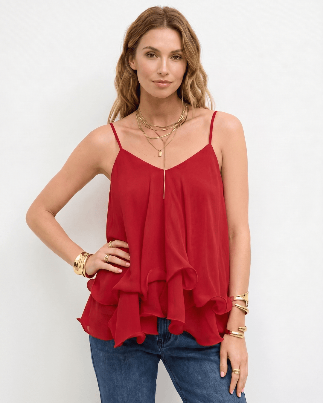 Blusa elegante de fiesta sin mangas, estilo Aureline fluido y cómodo.