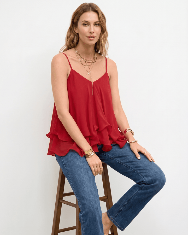 Top de verano sin mangas con escote en V, fluido y elegante para mujer.