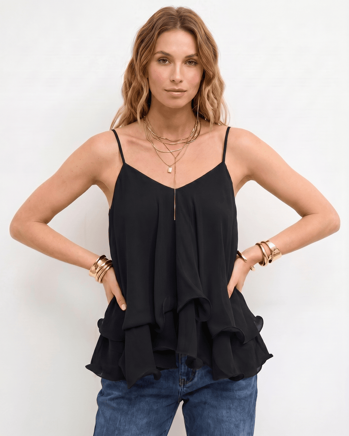 Blusa Aureline sin mangas, fluida, para un look sofisticado y veraniego.