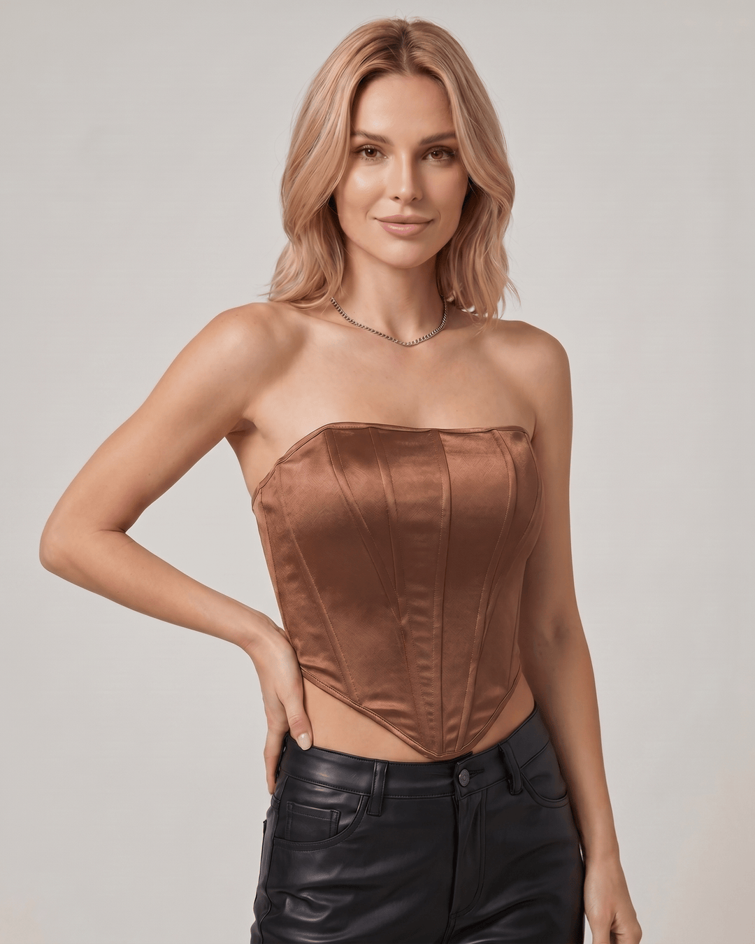 Corset top de veloura para mujer, sin tirantes, realza tu figura, perfecto para noche.
