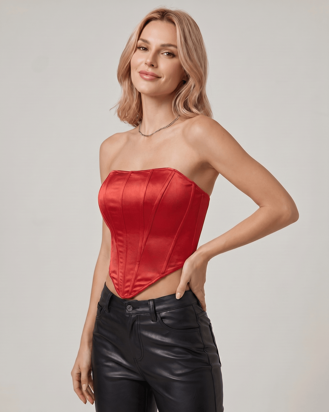 Top corset de veloura de mujer, cómodo y sin tirantes, ideal para un look urbano chic.