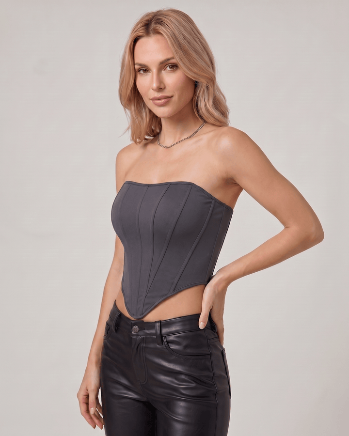 Corset top de veloura corto, sin tirantes, para mujer, perfecto para destacar en la noche.