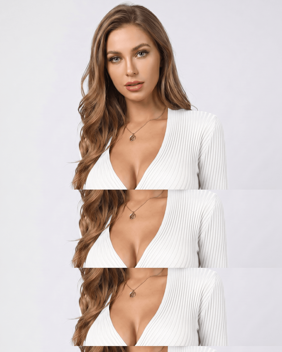 Suéter elegante de manga larga, acanalado, cuello V para mujer. Un must-have sofisticado.