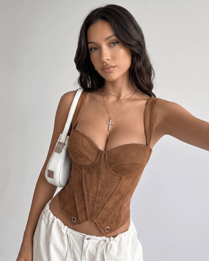 Top crop elegante para mujer, diseño corset estructurado.