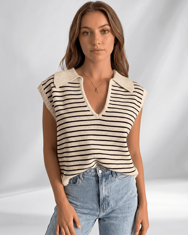 Camiseta de rayas para mujer, diseño moderno, manga corta. Perfecta para primavera-verano.