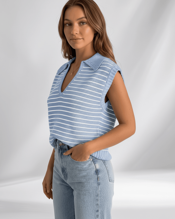 Camiseta casual de rayas, manga corta, para mujer. Estilo desenfadado y tendencia de verano.