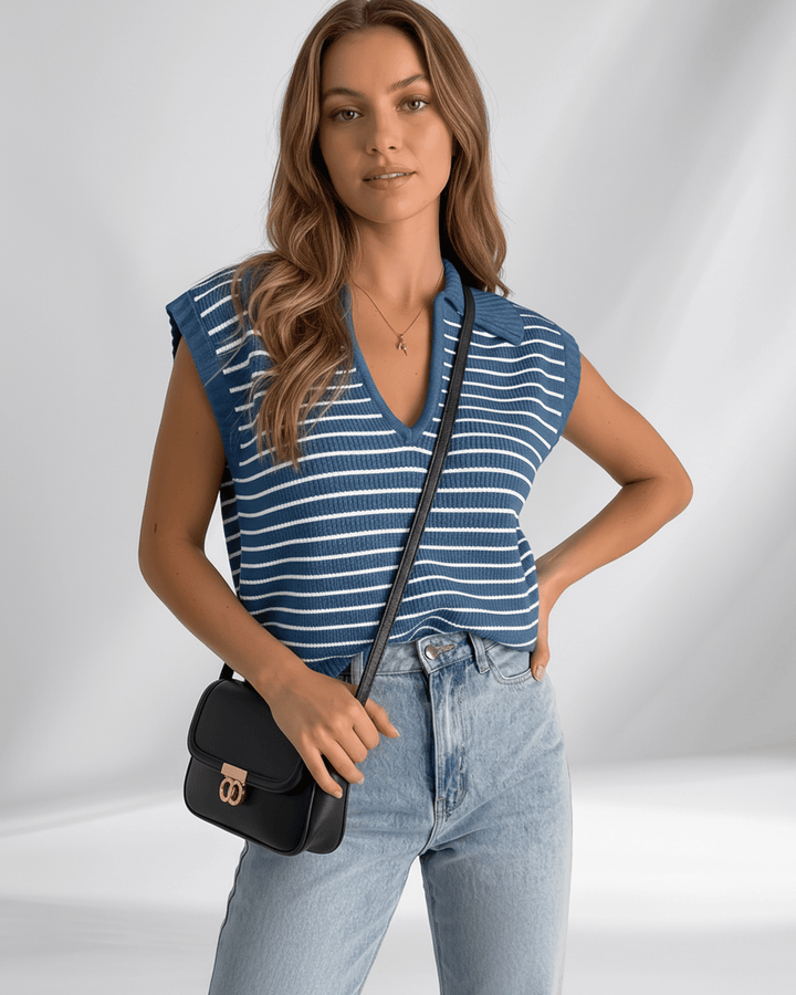 Camiseta de mujer Solvane, rayas y cuello V. Confort y estilo que marcan tendencia.