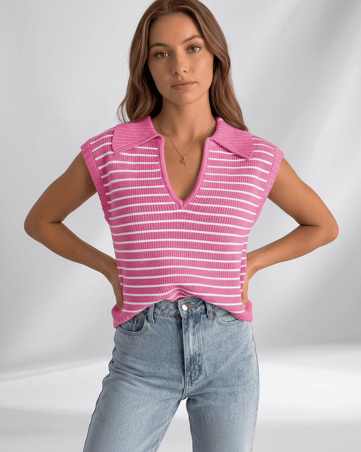 Camiseta de rayas finas, manga corta, para mujer. Estilo moderno y confort diario.