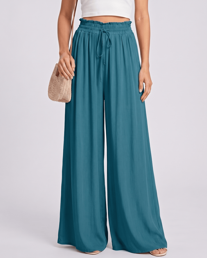 Pantalones Selene de mujer, pierna ancha, cintura alta, perfectos para un verano casual.