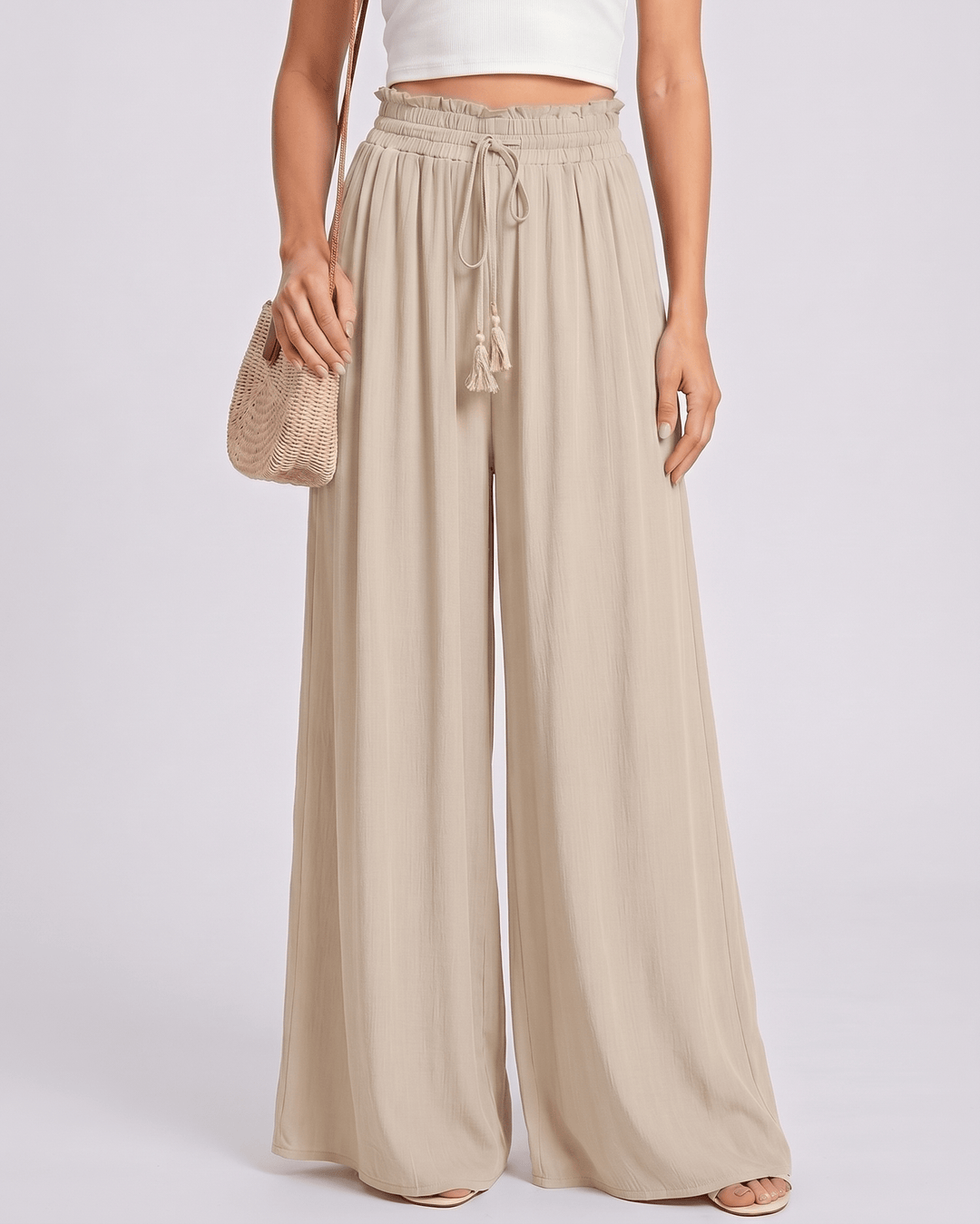 Pantalones Selene para mujer, corte relajado, pierna ancha, cintura alta, ideales para verano.